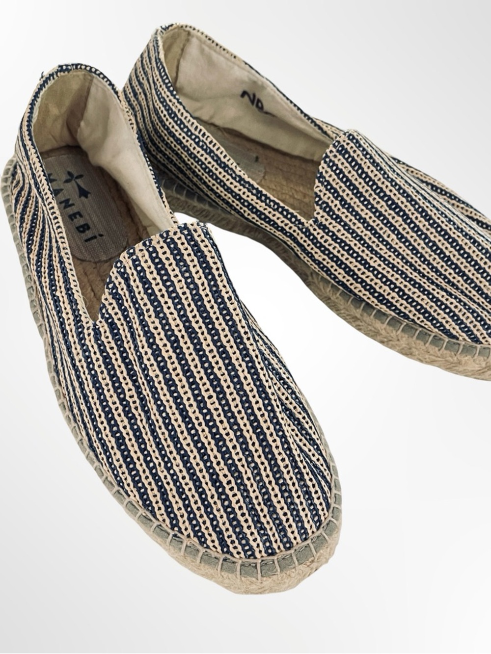 Manebí Raffia Men's Navy & Cream Striped Espadrilles in size 7.5